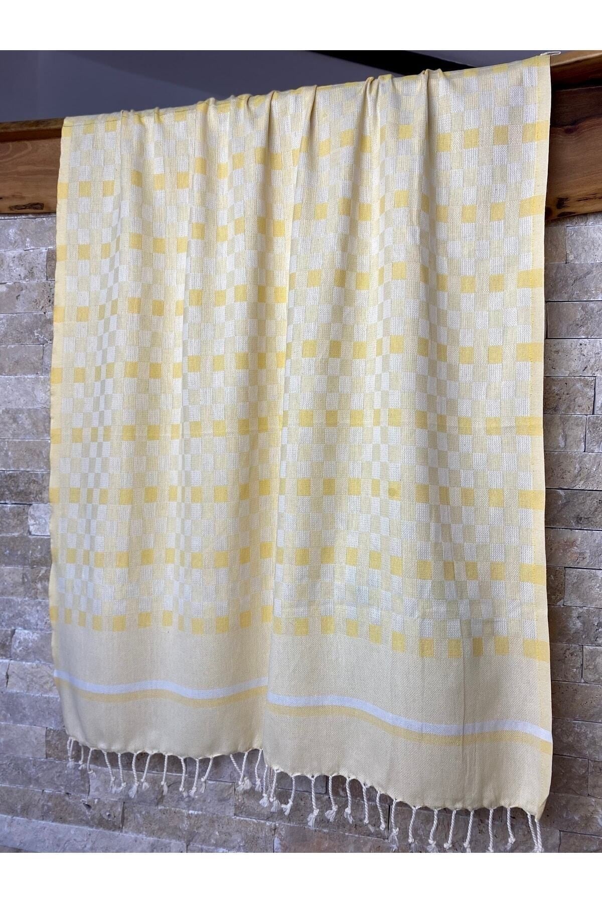 Organik Pamuk Sarı 90x190 Hamam Sauna Plaj Peştemali 90x190