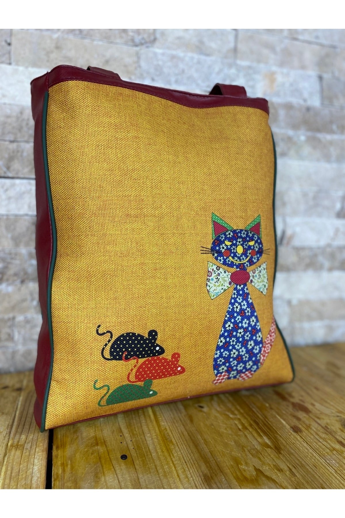 Papyonlu Kedi Kırmızı Kol Çantası