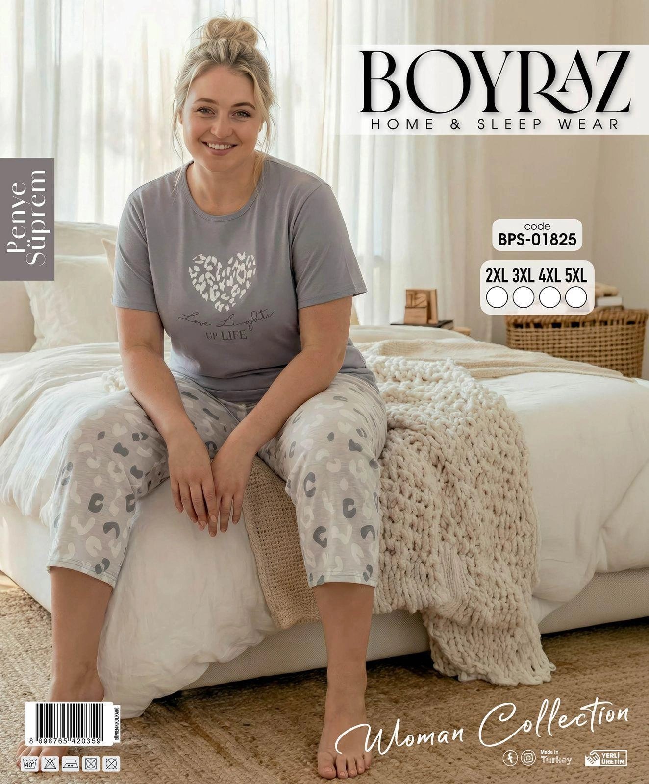 Boyraz BPS-01825 Kadın Battal Kısa Kol Kapri Takım