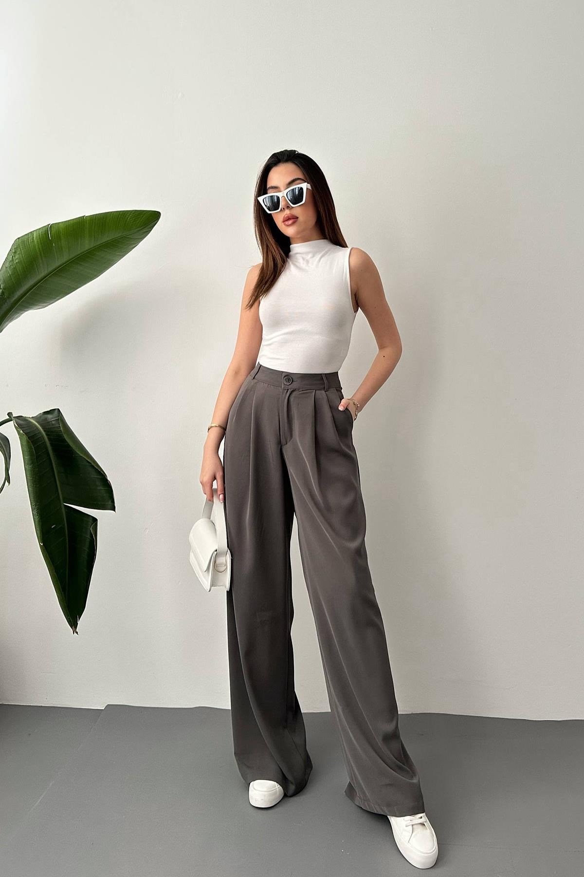 Toptan Füme Pileli Comfort Pantolon