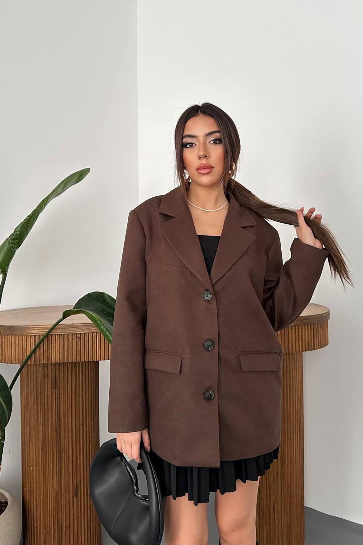 Toptan Kahverengi Blazer Süet Ceket