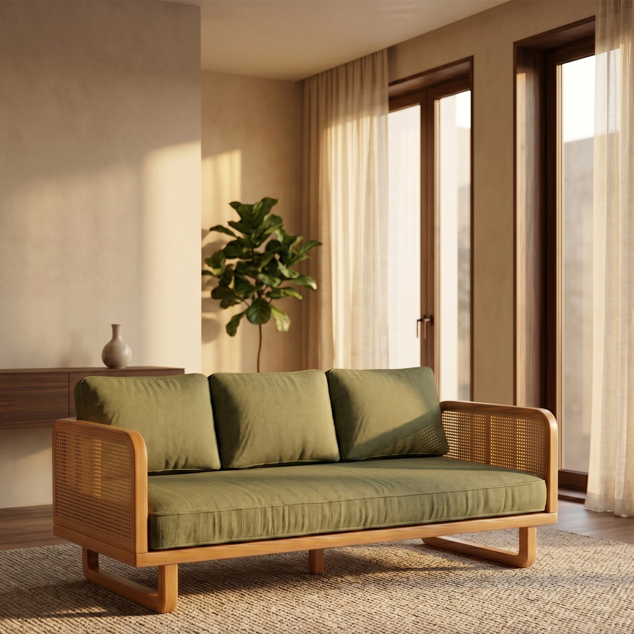 Soren Hazeran Ahşap Beyaz Üçlü Koltuk -Deco101