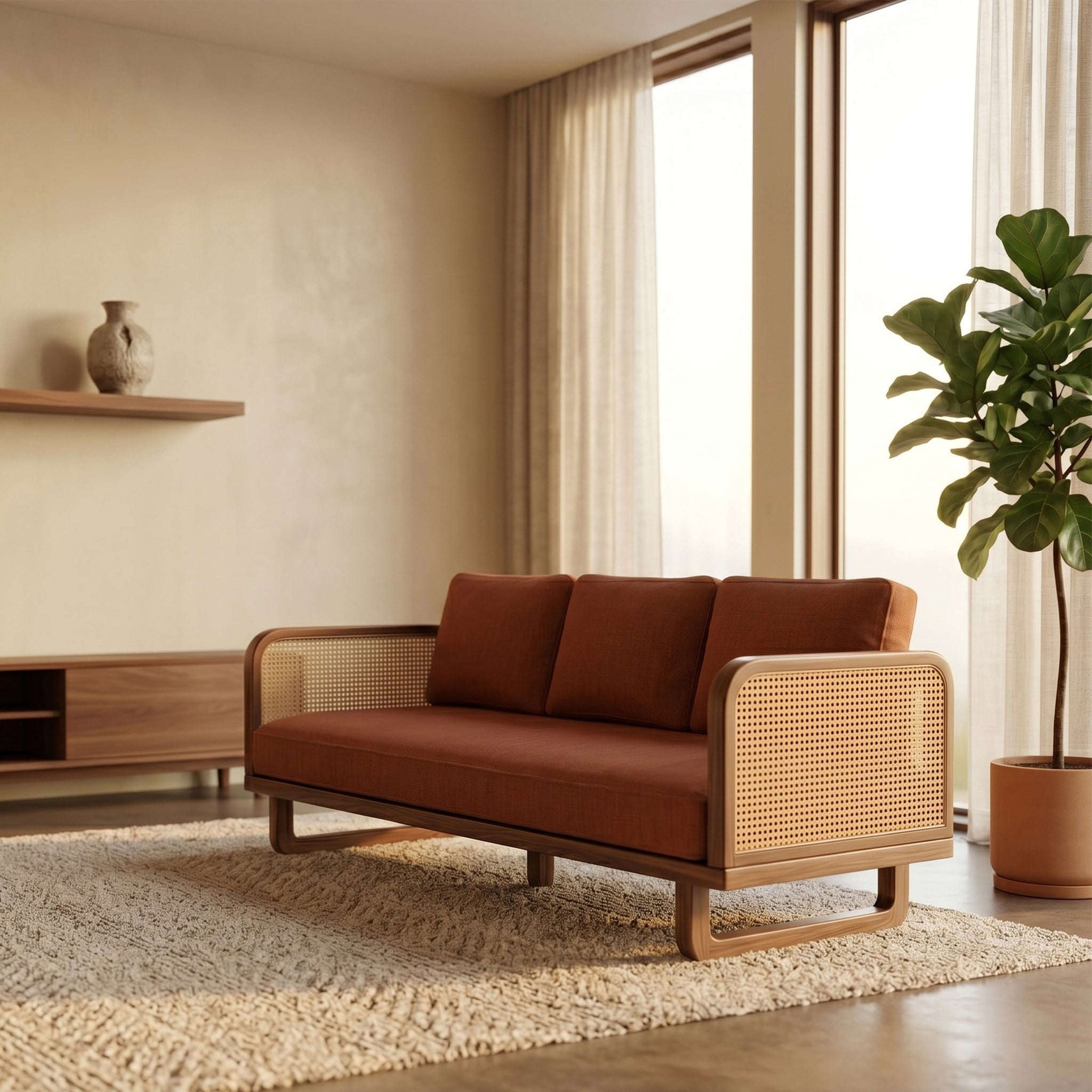 Soren Hazeran Ahşap Beyaz Üçlü Koltuk -Deco101