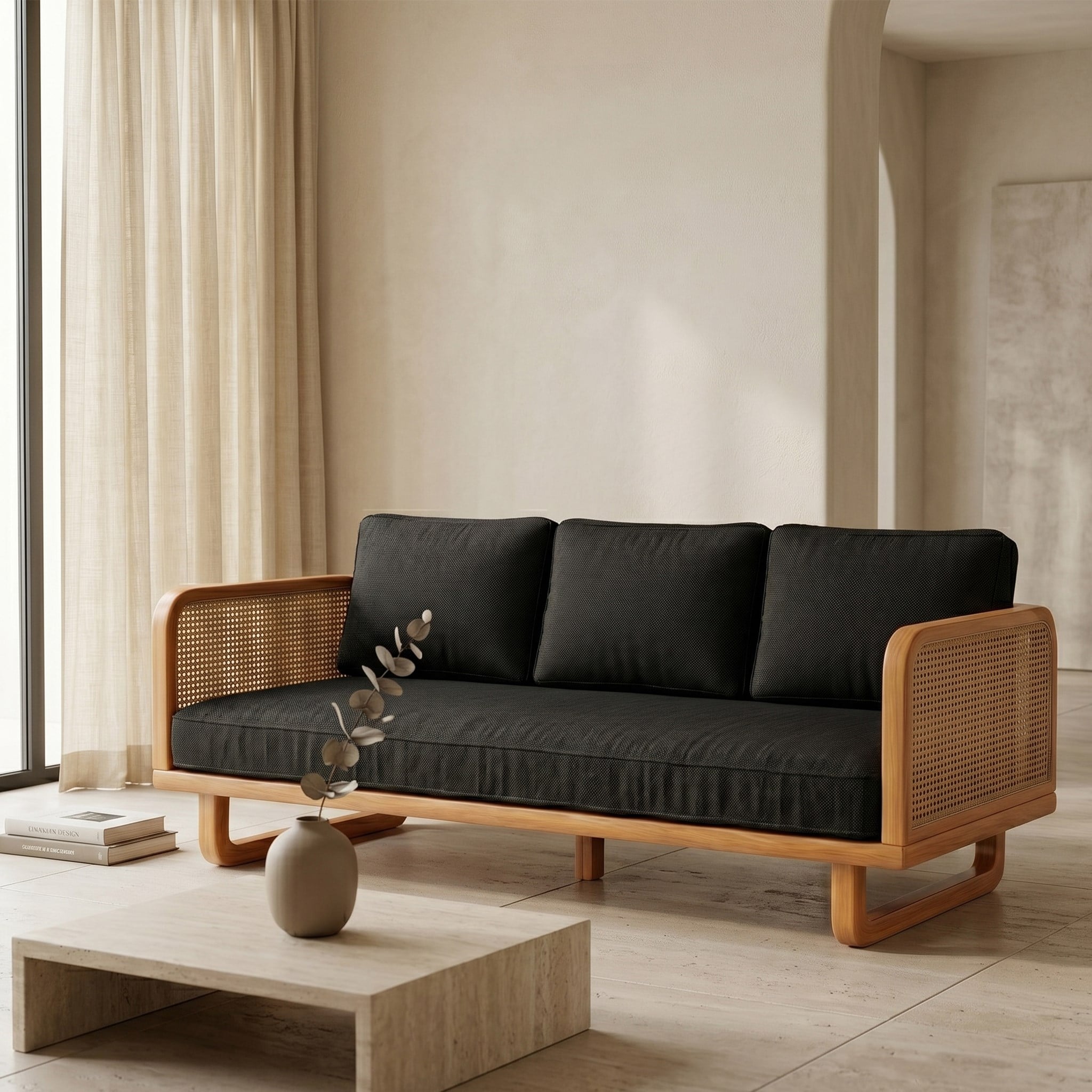 Soren Hazeran Ahşap Beyaz Üçlü Koltuk -Deco101