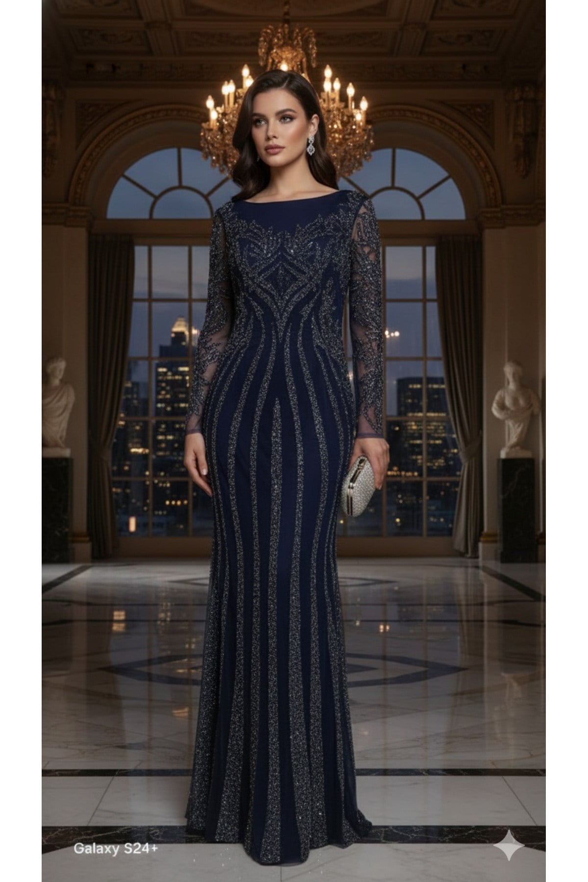 Milano Studio Premium Collection El İşçiliği Kristal Taşlı, İtalyan Kesim Siyah tasarım Abiye