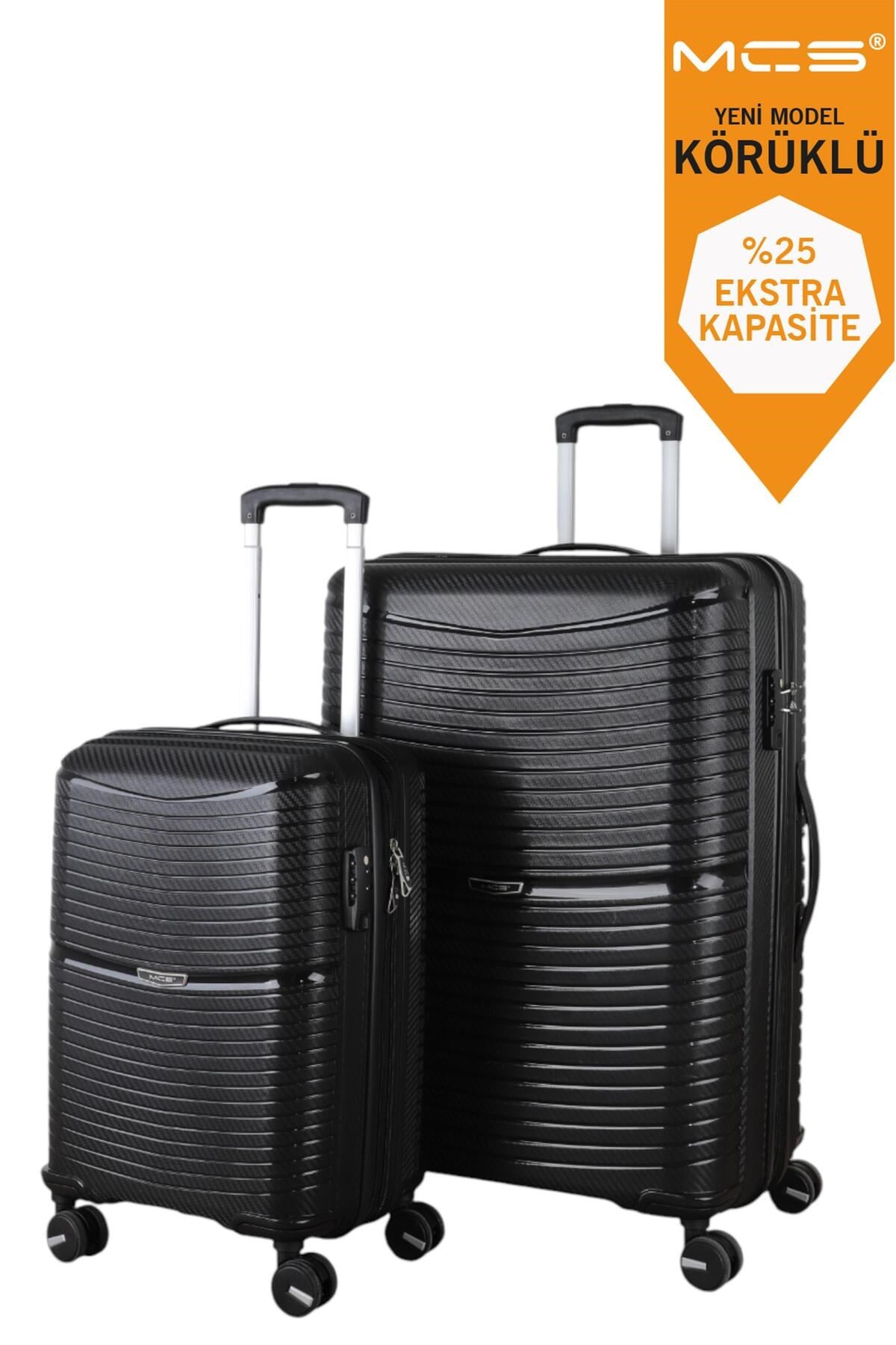 V379 AURA Y.ÜRETİM PP VALİZ 55 CM + 75 CM SİYAH SET