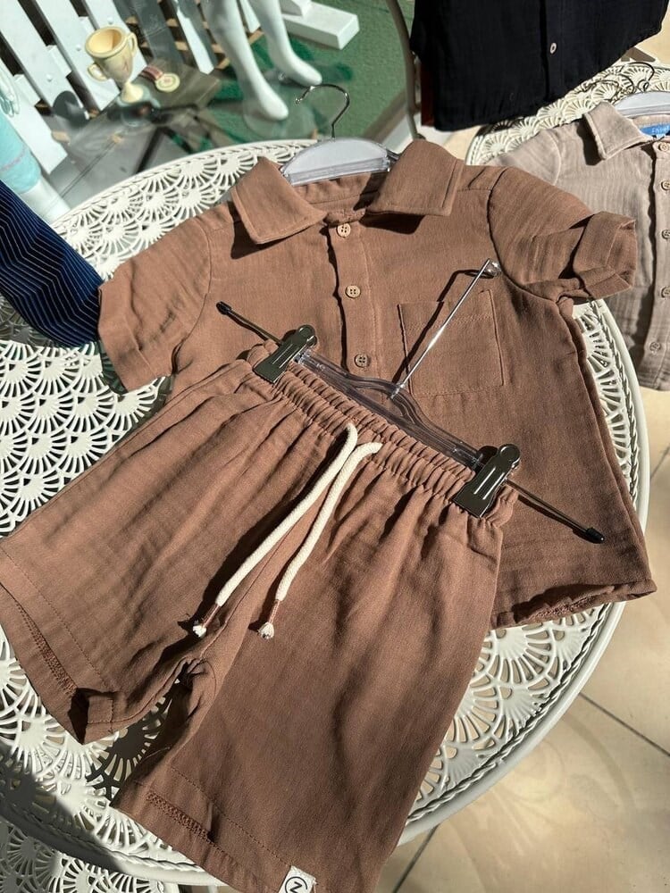 Kahve Müslin Şortlu Takım