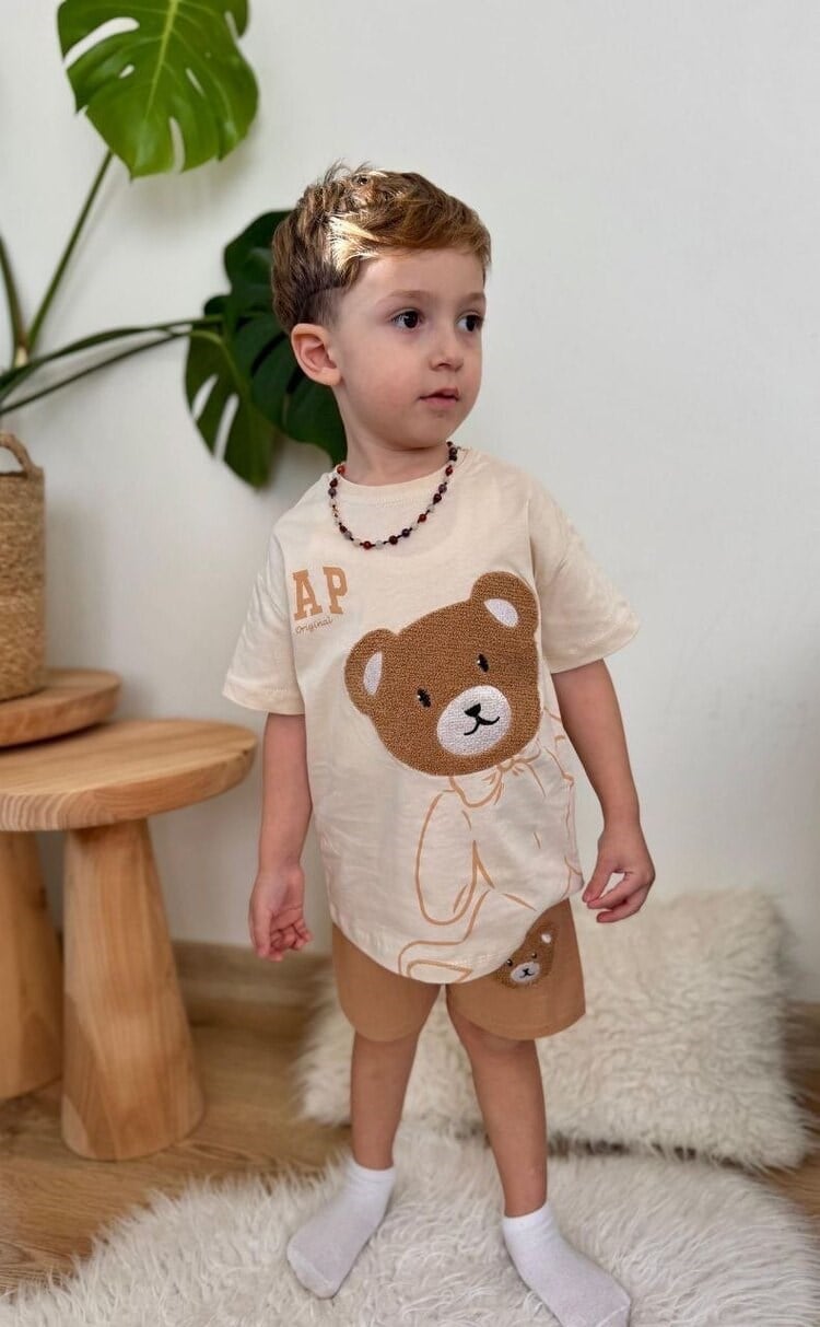 Krem Teddy Punchlı 2'li Takım