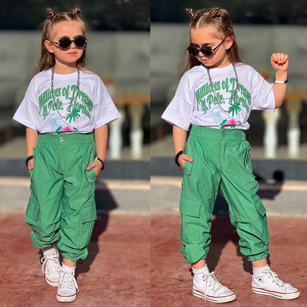 Yeşil Paraşüt Pantolonlu 2'li Takım