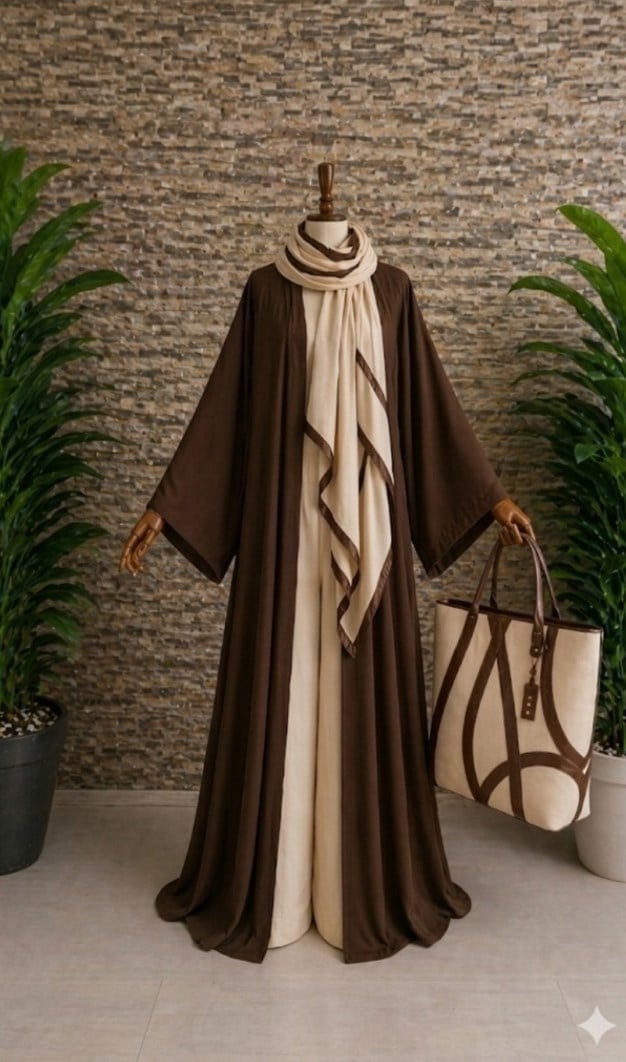 Abaya Kahverengi Medine İpeğinden 