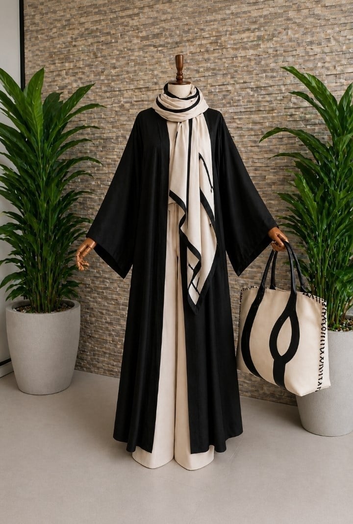 Abaya Siyah Zara Krepten