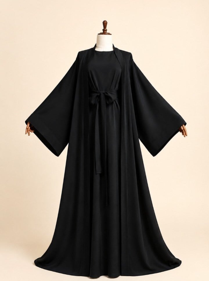 Abaya Zara Krep Kumaştan İç Elbiseli.