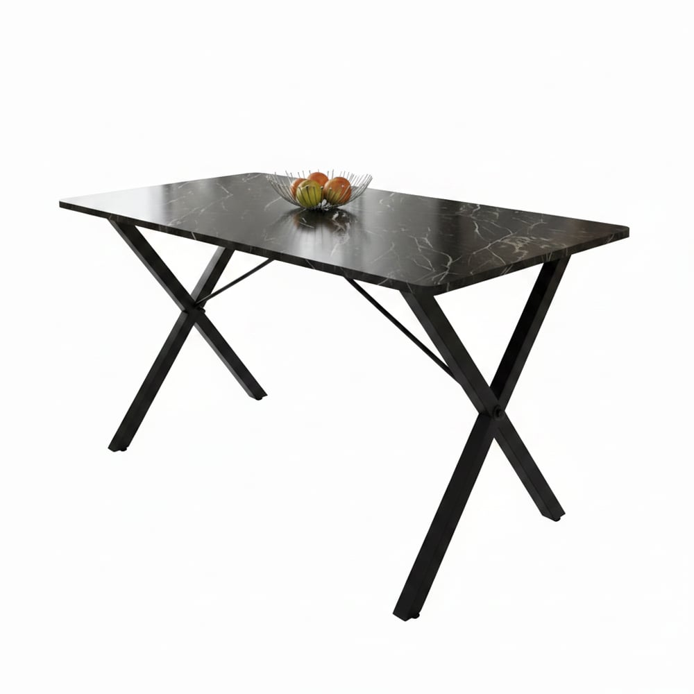 Metal X Ayaklı Siyah Mermer Masa 70x110cm