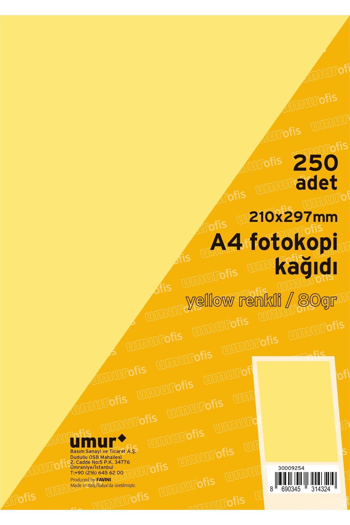 250 Lİ A4 RENKLİ FOTOKOPİ KAĞIDI YELLOW 160