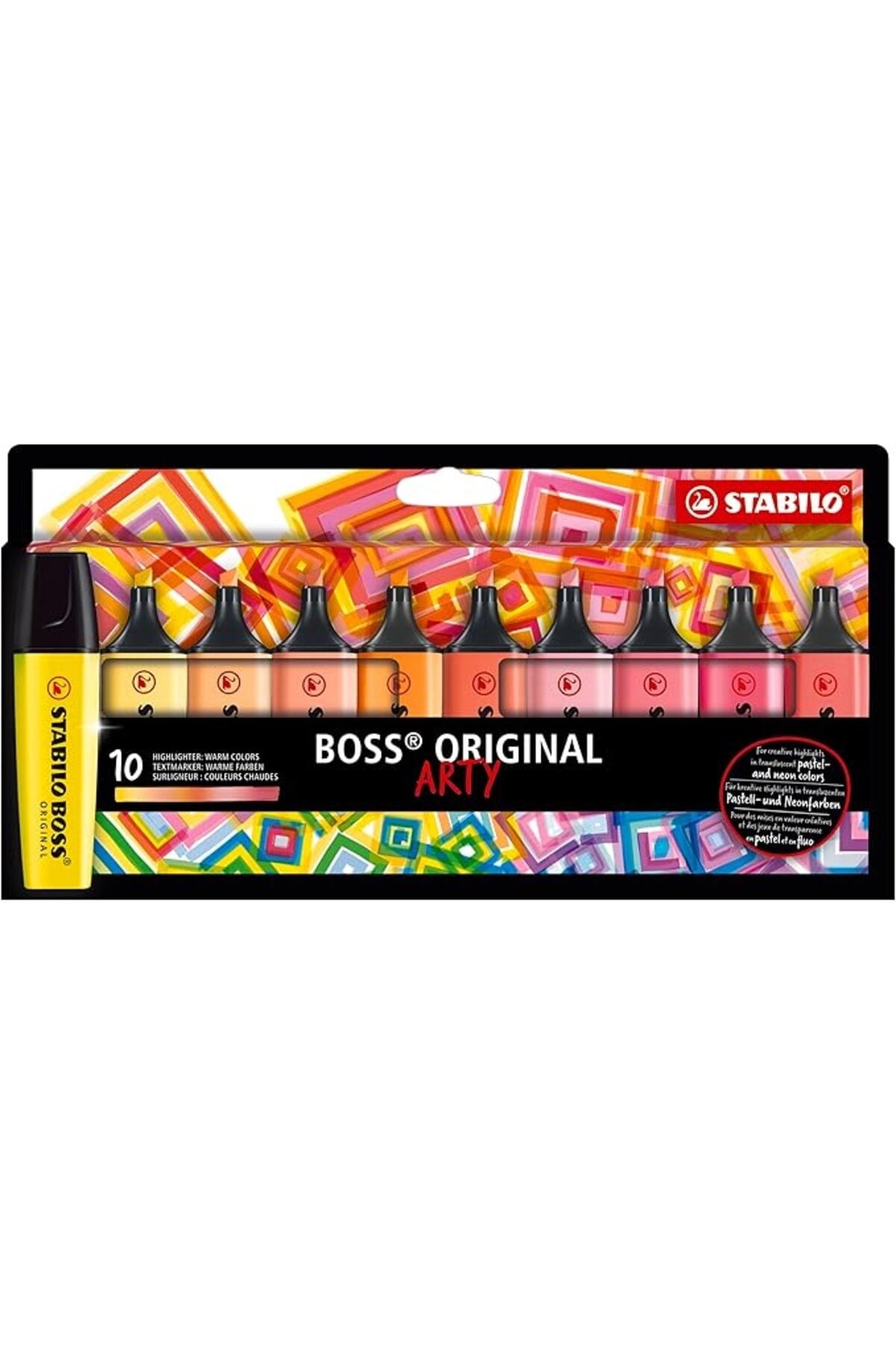BOSS ORIGINAL ARTY - Fosforlu Kalem 10'lu Paket - Sıcak Renkler