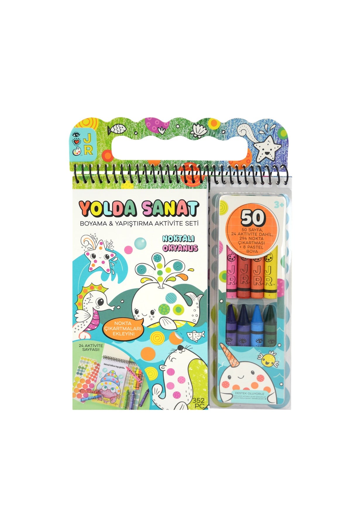 DOTTY OCEAN BOYAMA VE YAPIŞTIRMA AKTİVİTE SETİ ( 50 SAYFA 8 PASTEL BOYA DAHİL)