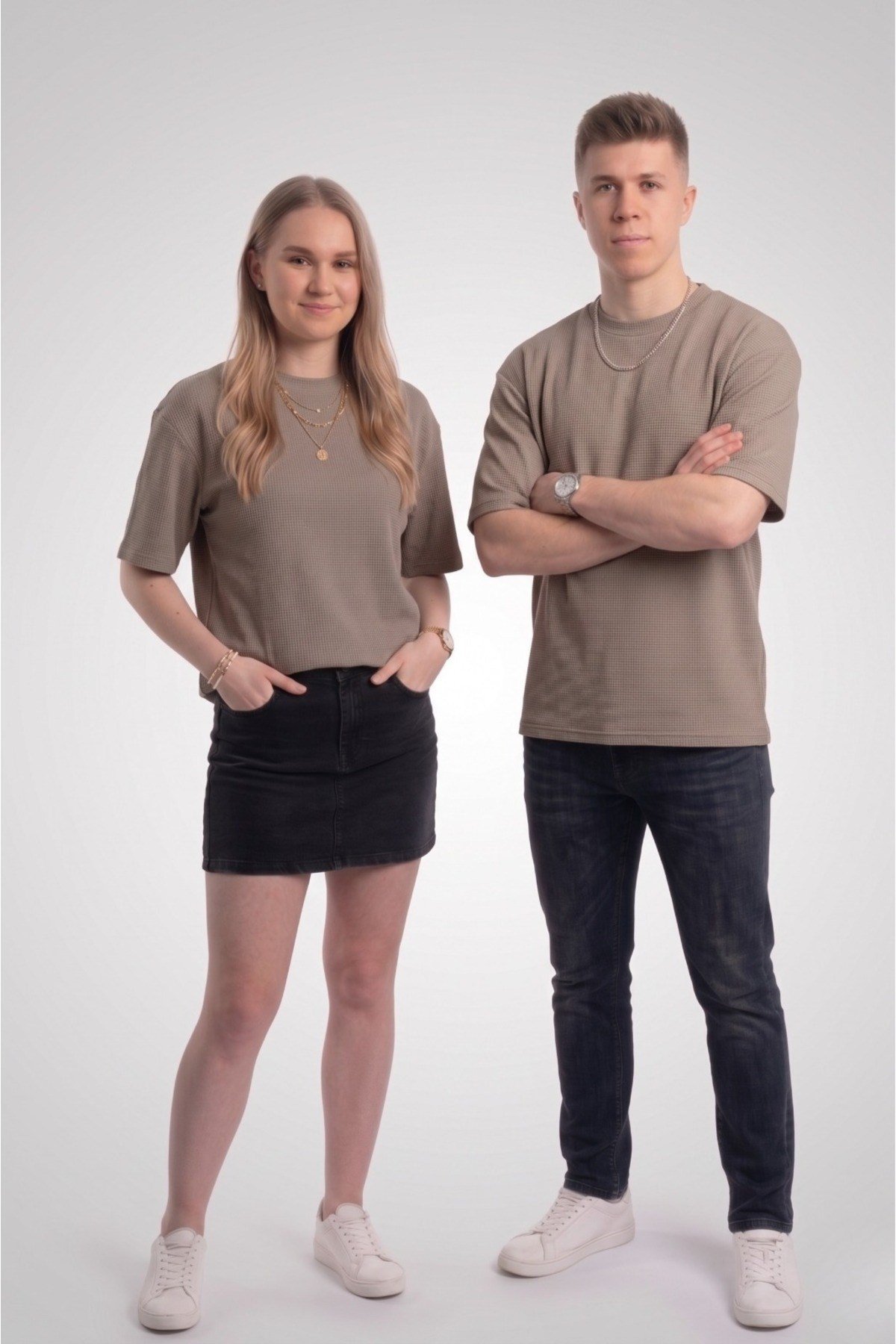 Basic Style Unisex Waffle Kumaş Basic Tişört T-Shirt