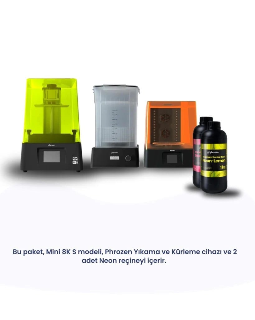 Phrozen Sonic Mini 8K S MSLA 3D Yazıcı + Phrozen Wash & Cure Yıkama Kürleme Seti + 2 Adet Phrozen Neon Reçine