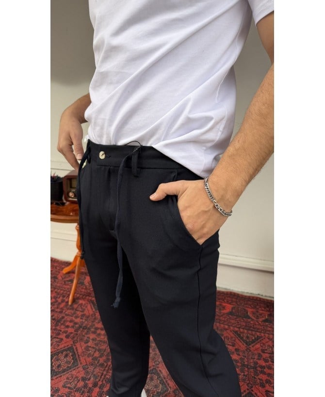 Casual Men Nero Siyah Jogger Kumaş Pantolon