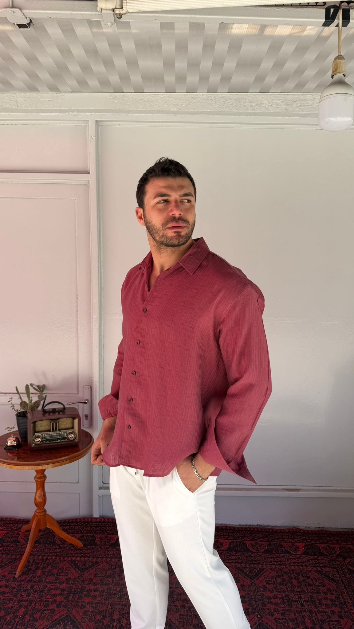 CasualMentr Bordo Oversize Erkek Gömlek