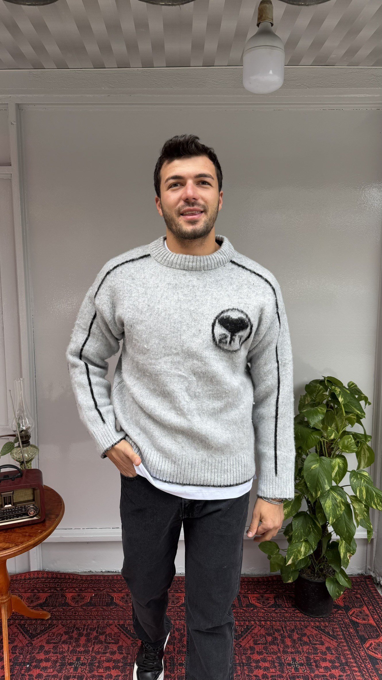 2512 Kalp Desenli Yün Kazak