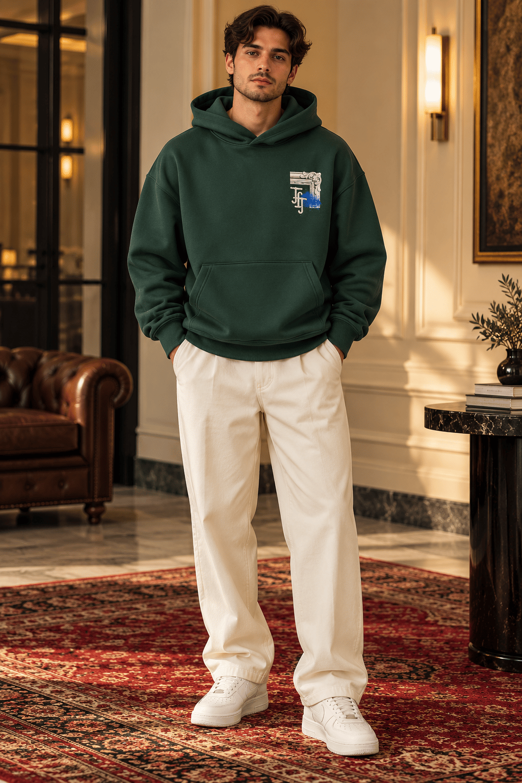 Loyalty Orman Yeşili Oversize Baskılı Kapüşonlu Sweatshirt