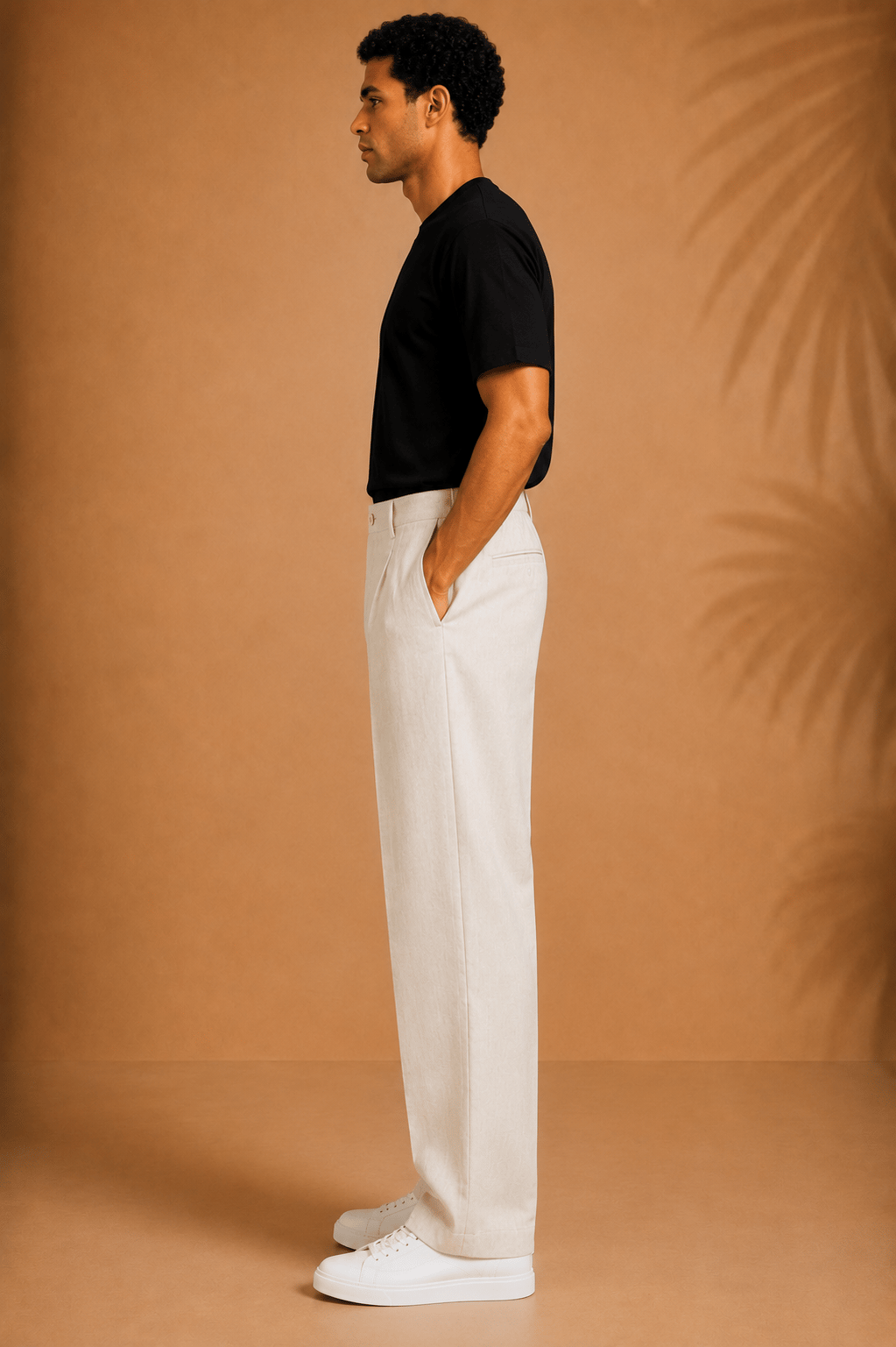 Kırık Beyaz Keten Baggy Fit Erkek Pantolon