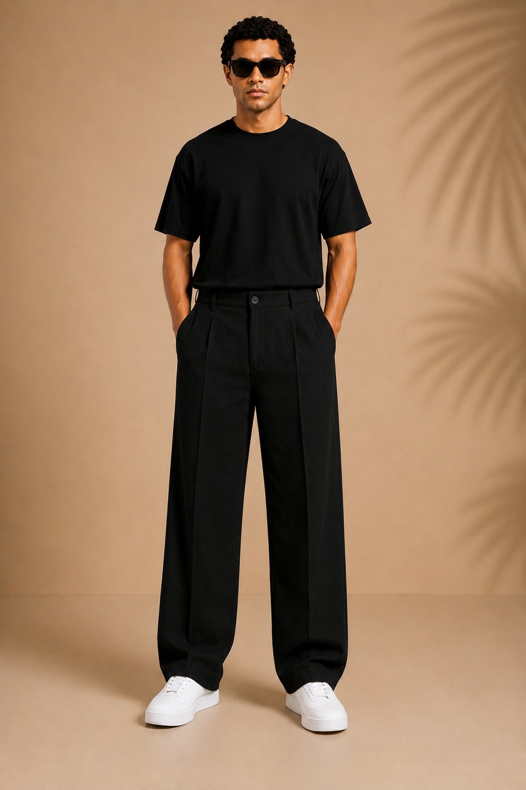 Siyah Keten Baggy Fit Erkek Pantolon