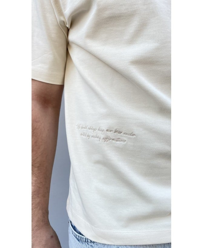 Casual Men South Kabartma Baskılı Oversize Bej T-Shirt