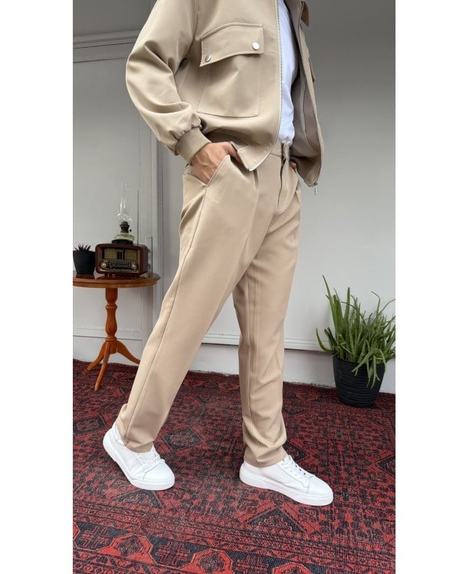 Casual Men Milano Bej Pileli Baggy Pantolon