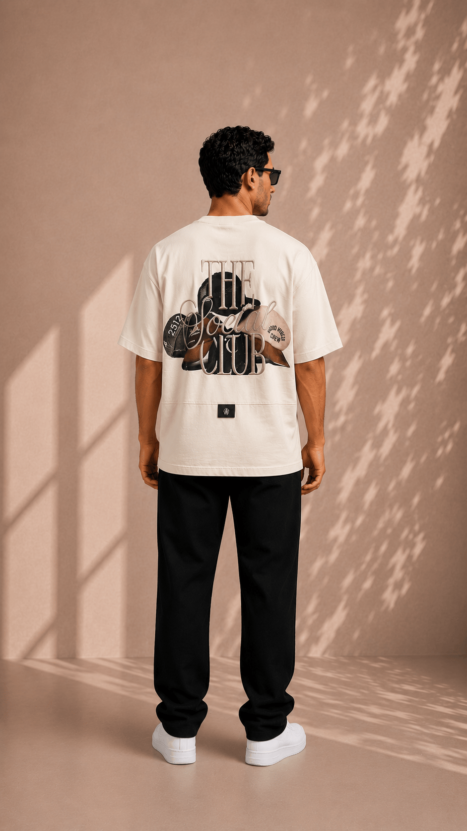 Ekru Oversize Baskılı Erkek Tişört – The Social Club
