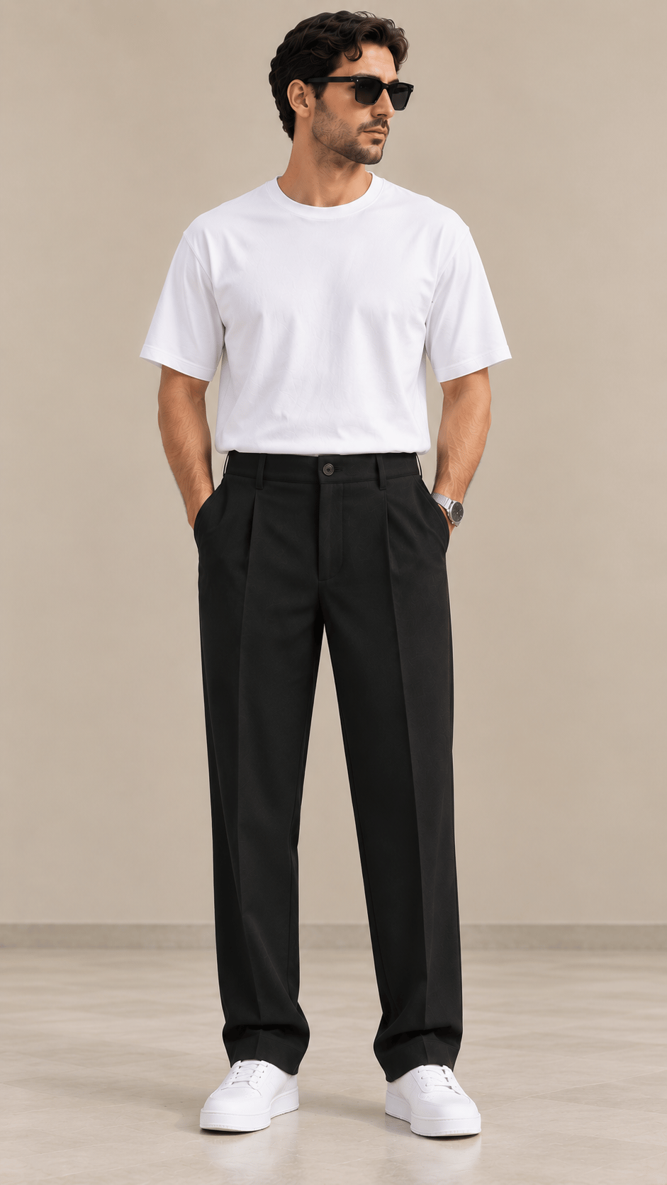 Siyah Tek Pileli Baggy Fit Lastikli Erkek Pantolon