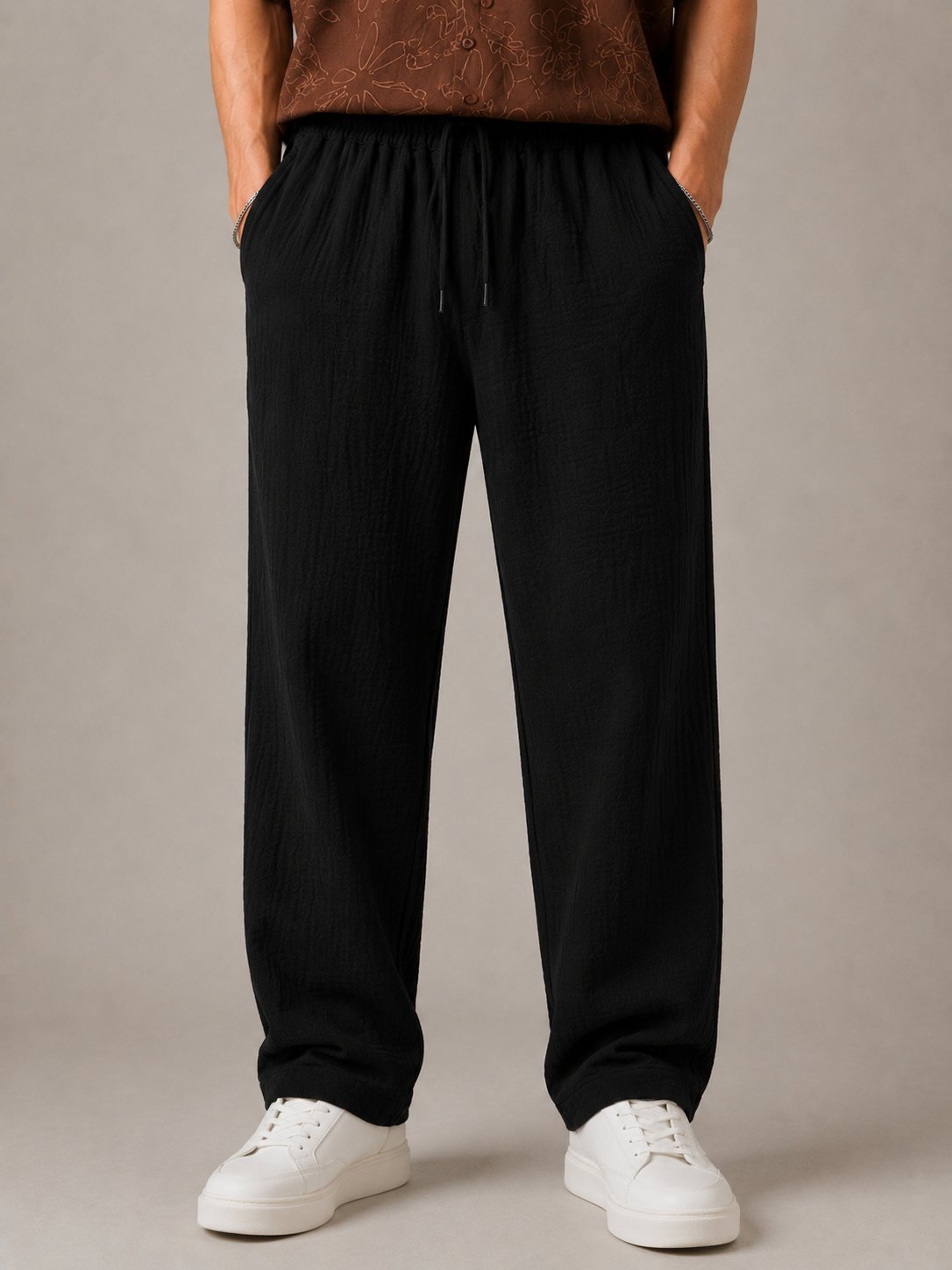 Siyah Müslin Baggy Erkek Pantolon