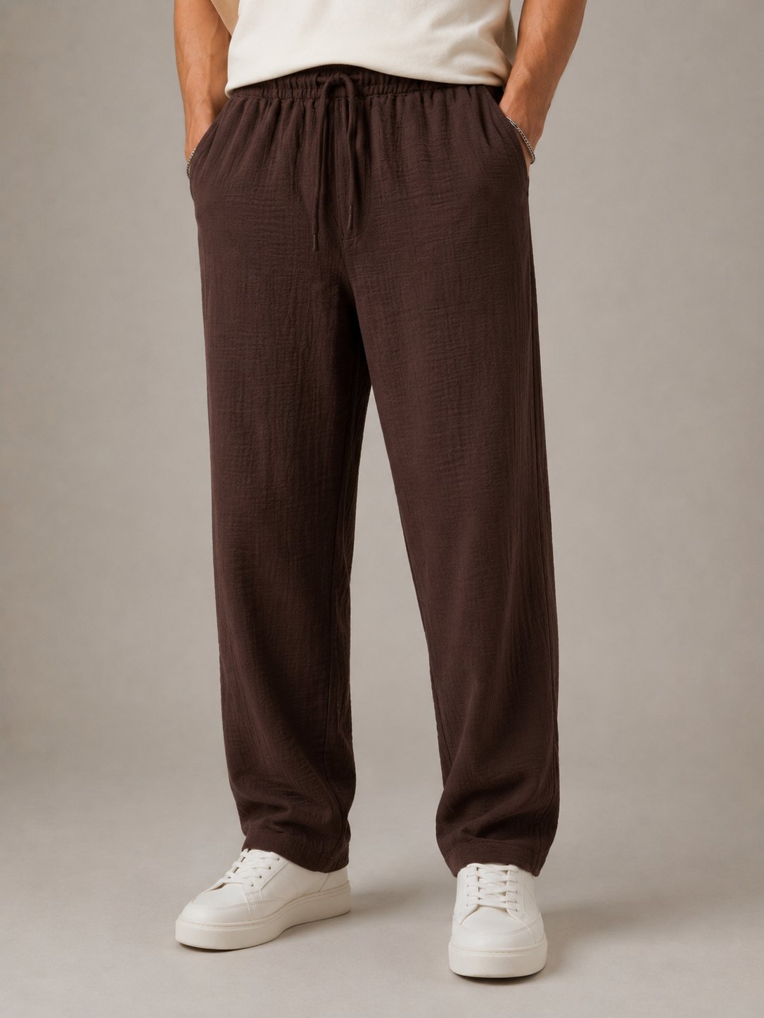 Kahverengi Müslin Baggy Erkek Pantolon
