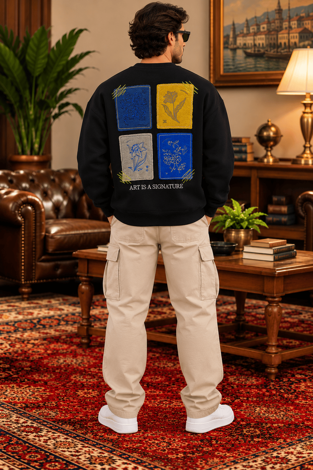 Siyah Nakışlı Oversize Erkek Sweatshirt – Art Is A Signature