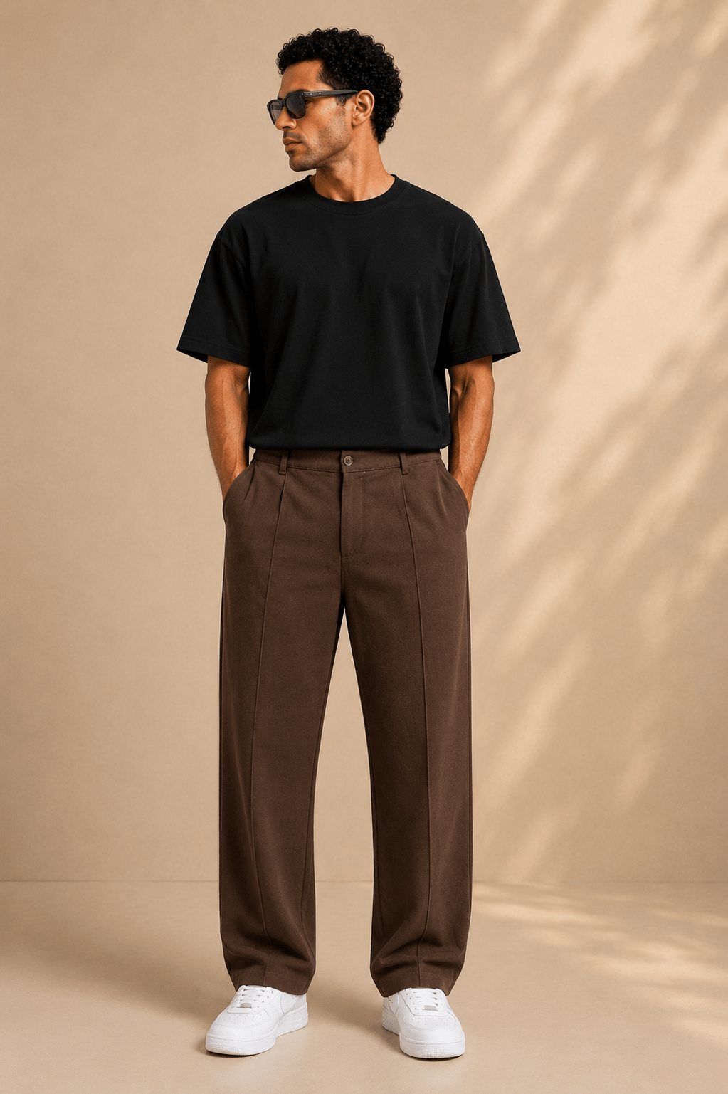 Kahverengi Keten Baggy Fit Erkek Pantolon