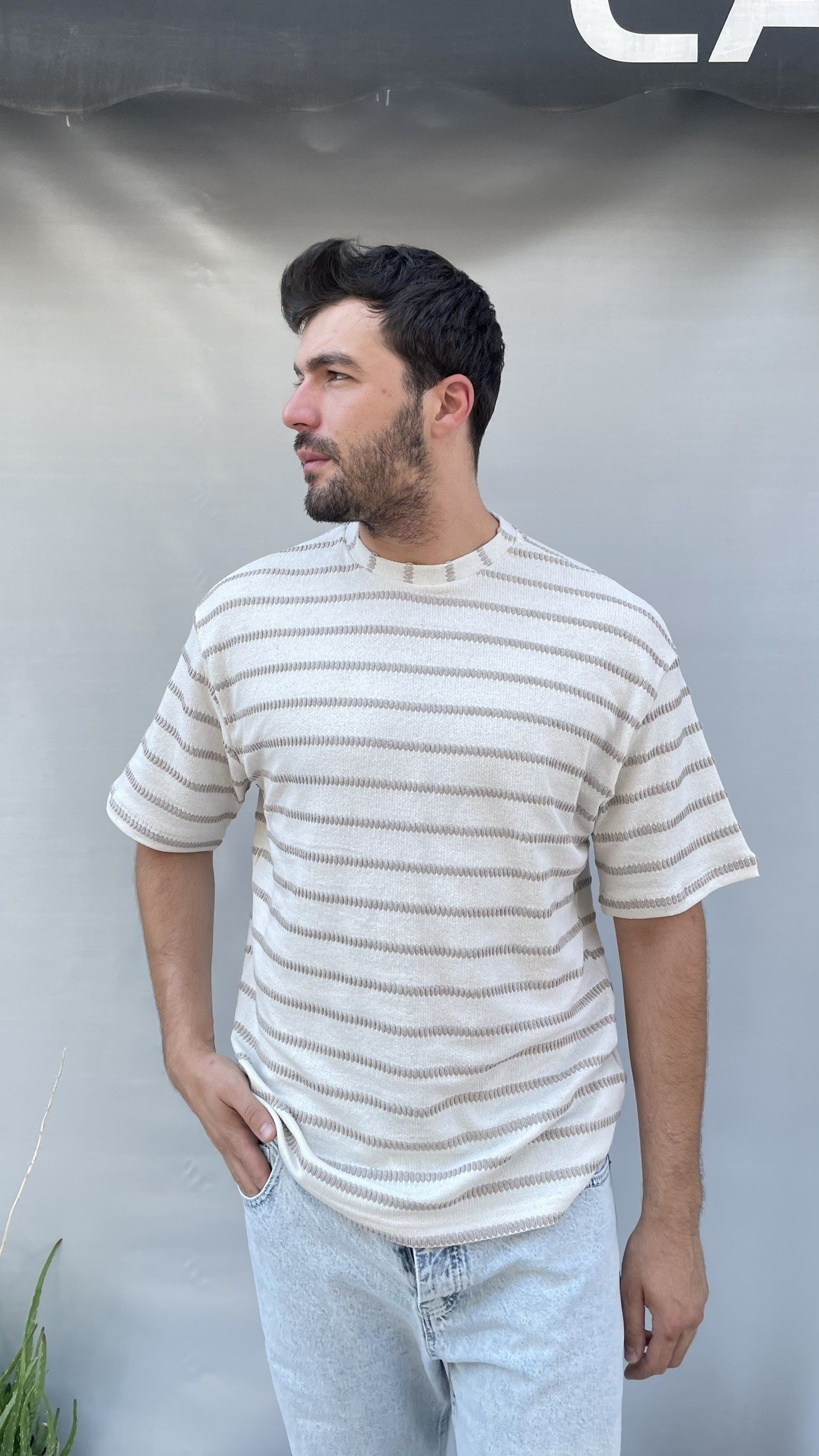 Çizgili Oversize Triko T-shirt