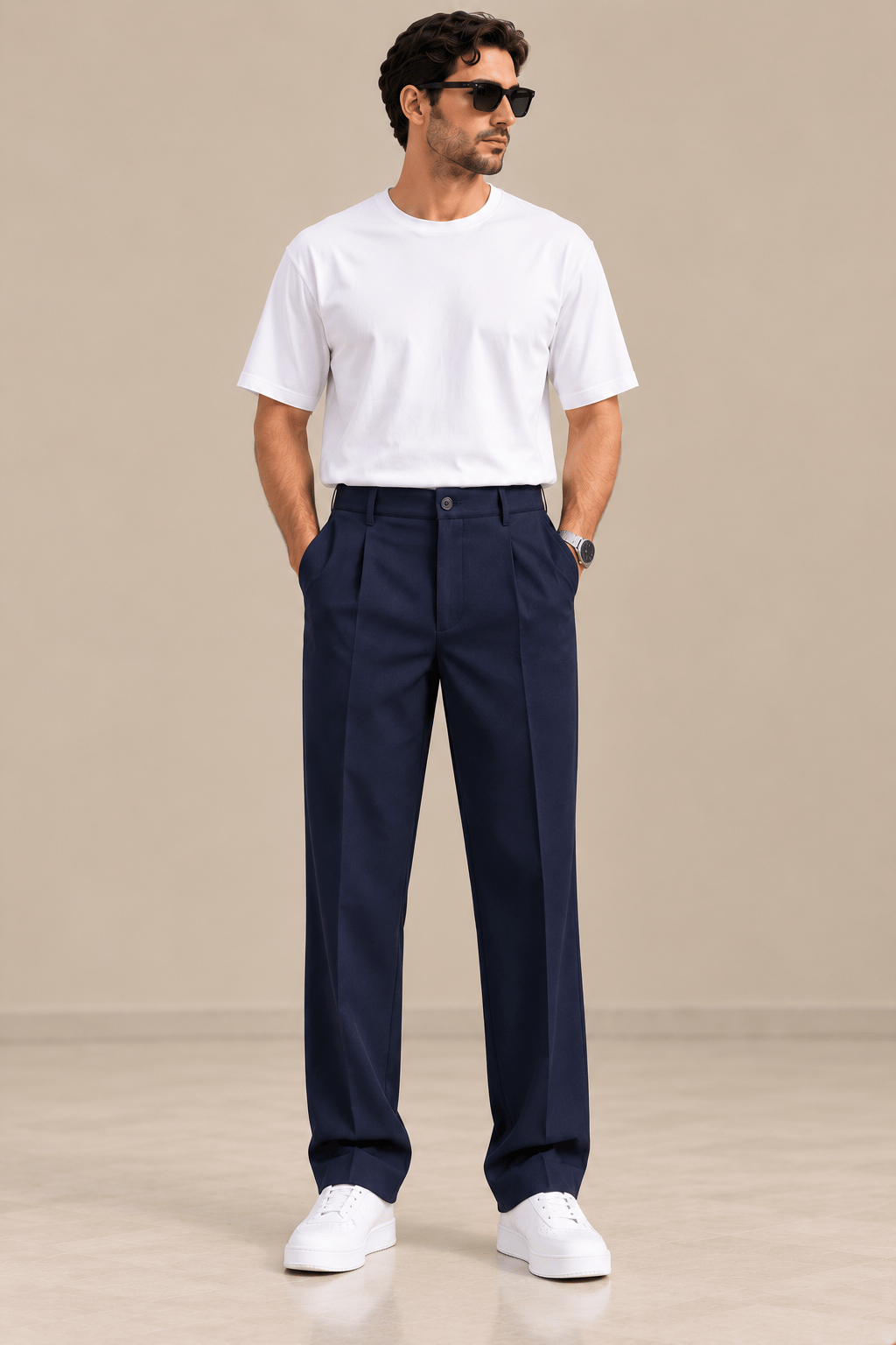 Lacivert Tek Pileli Baggy Fit Lastikli Erkek Pantolon