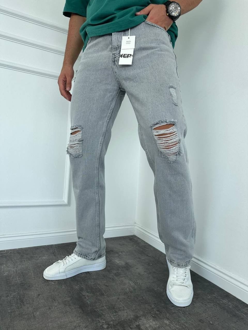 Diz Yırtık Detay Baggy Pantolon
