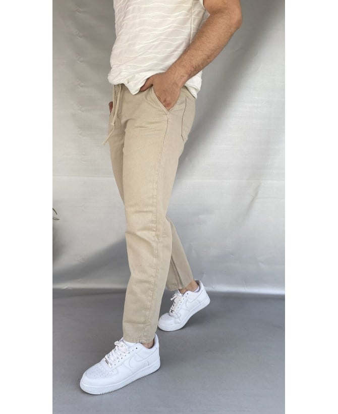 Casual Men Bej Gabardin Regular Fit Pantolon