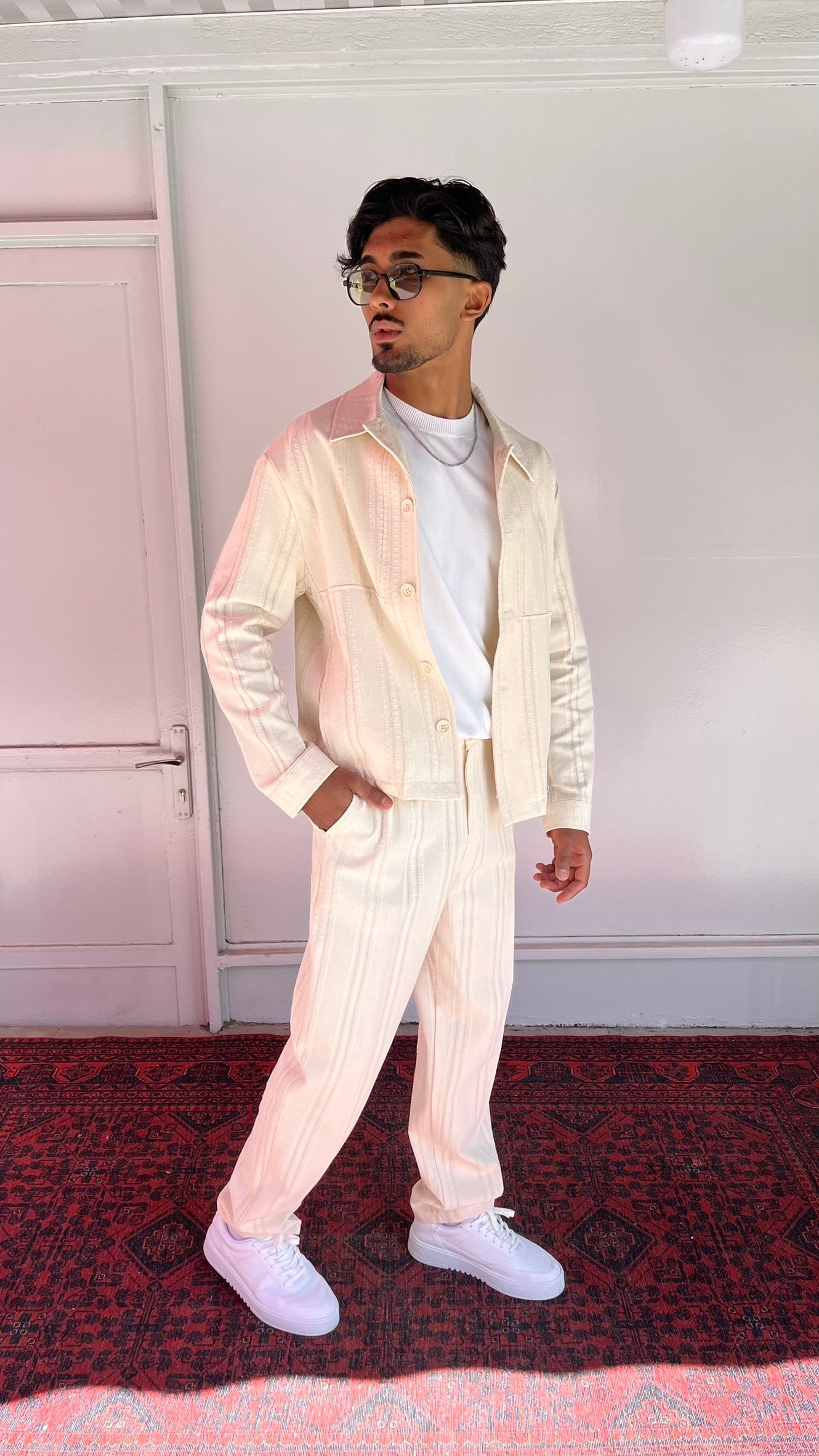 Casualment Ivory Stripe Premium Takım – Bej