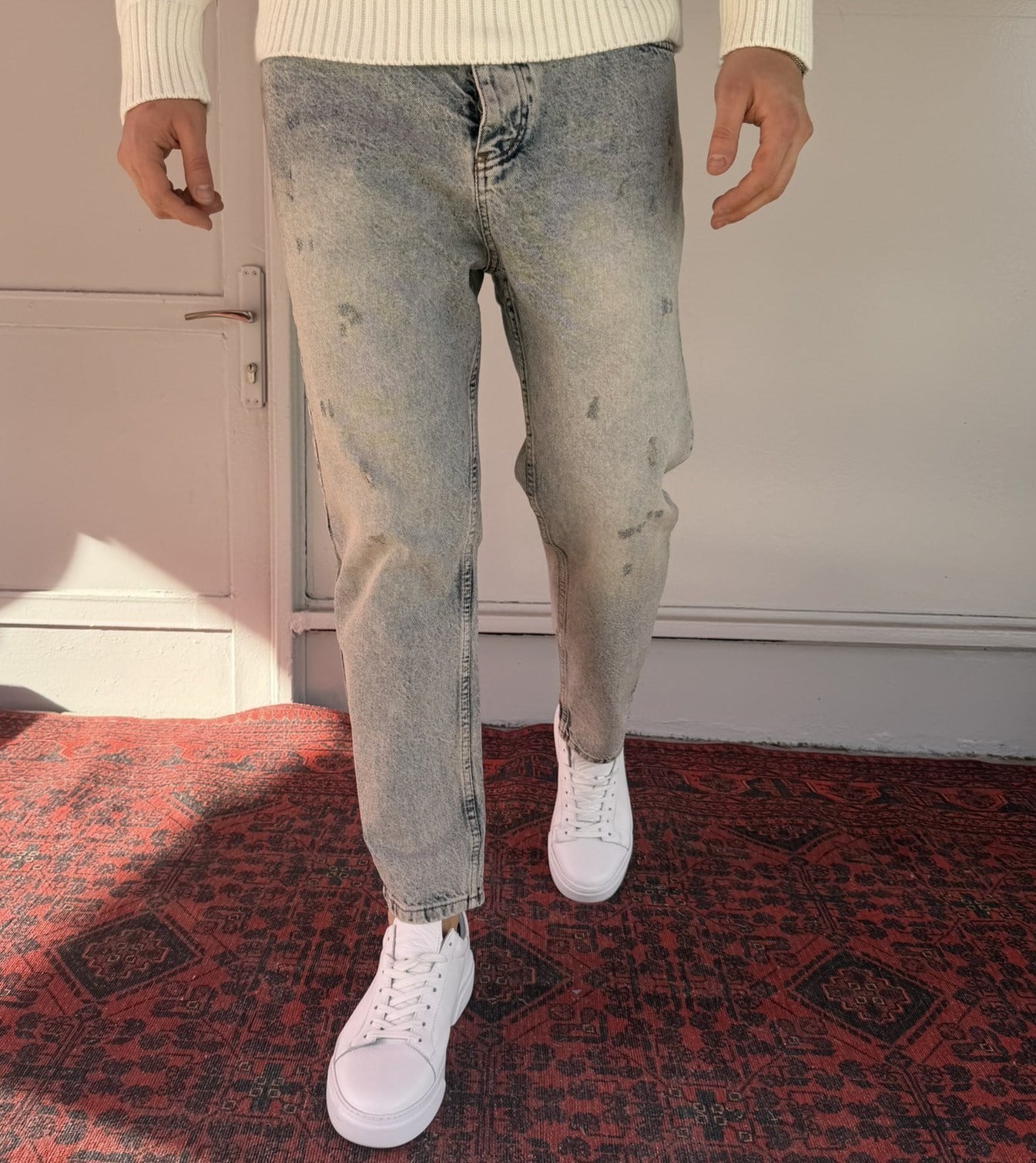 Keps Eskitme-Yırtık Detaylı Boyfriend Jean