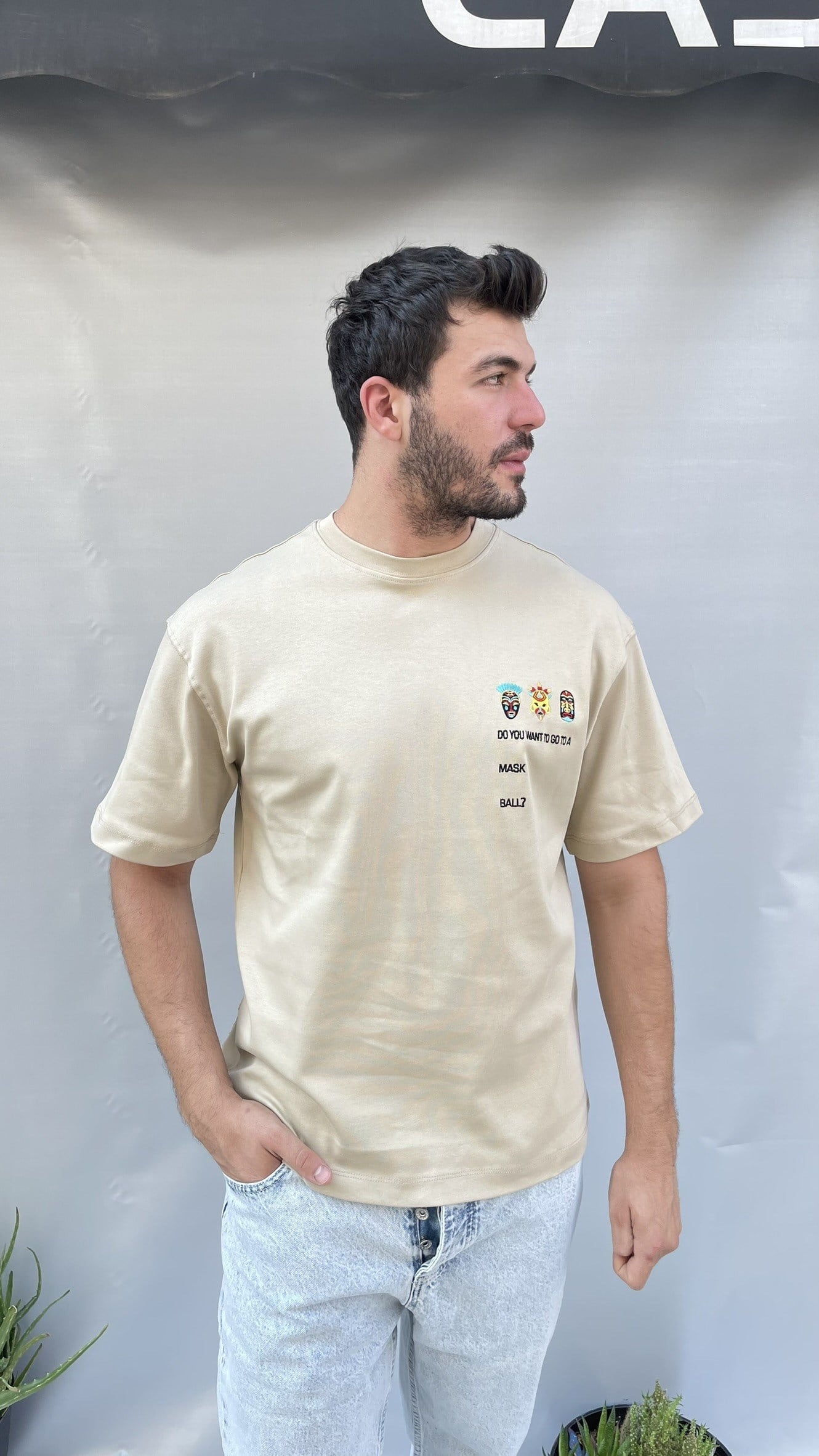 Maske Nakış Oversize T-shirt