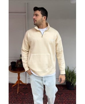 Yazı Detay Yarım Fermuarlı Oversize Sweat