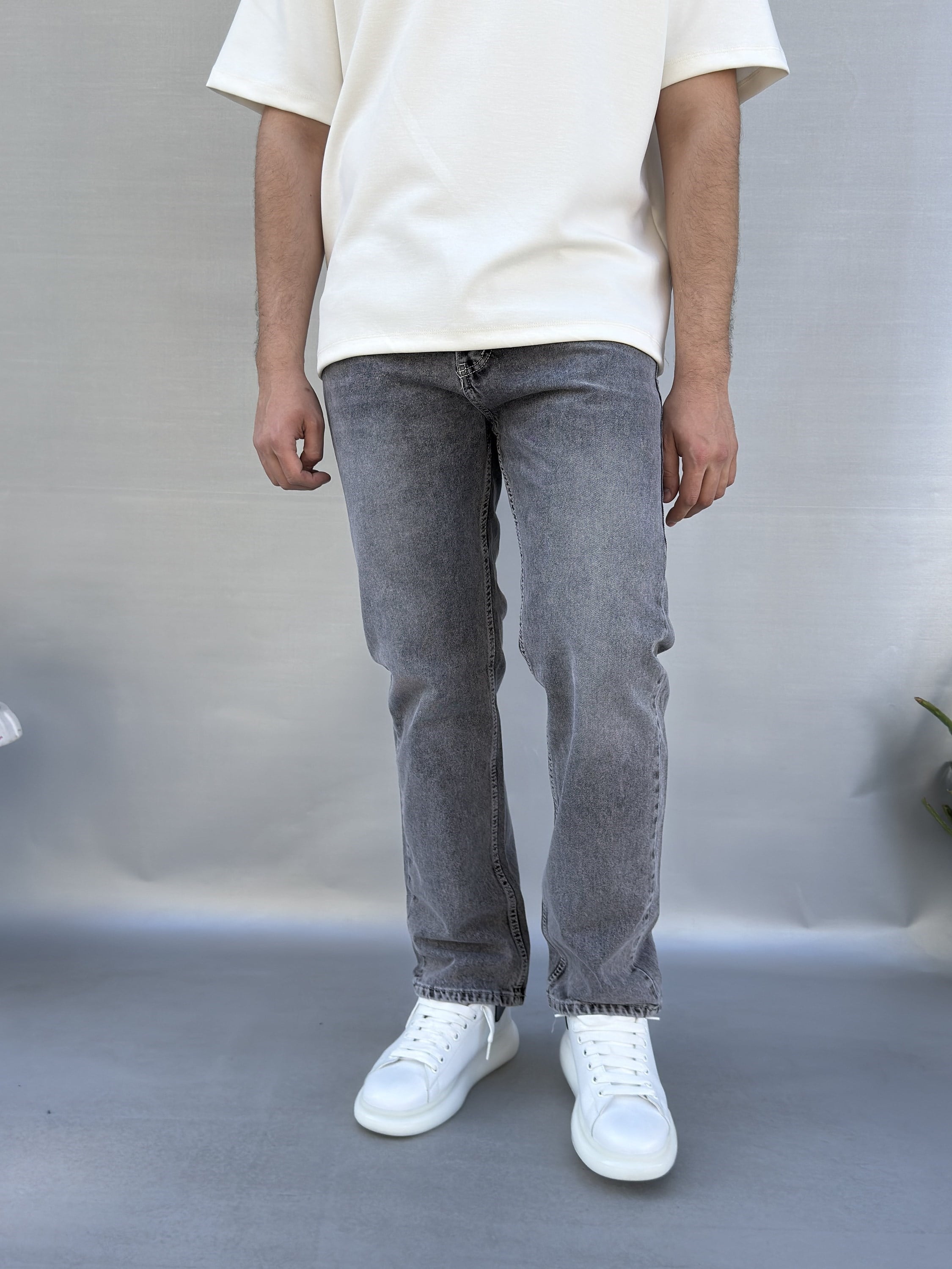 Yıkamalı Gri Baggy Pantolon