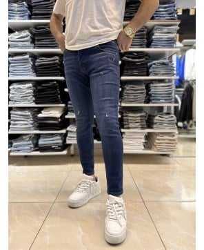 Yırtık Detay Koyu Mavi Skinny Jean 137CslKe