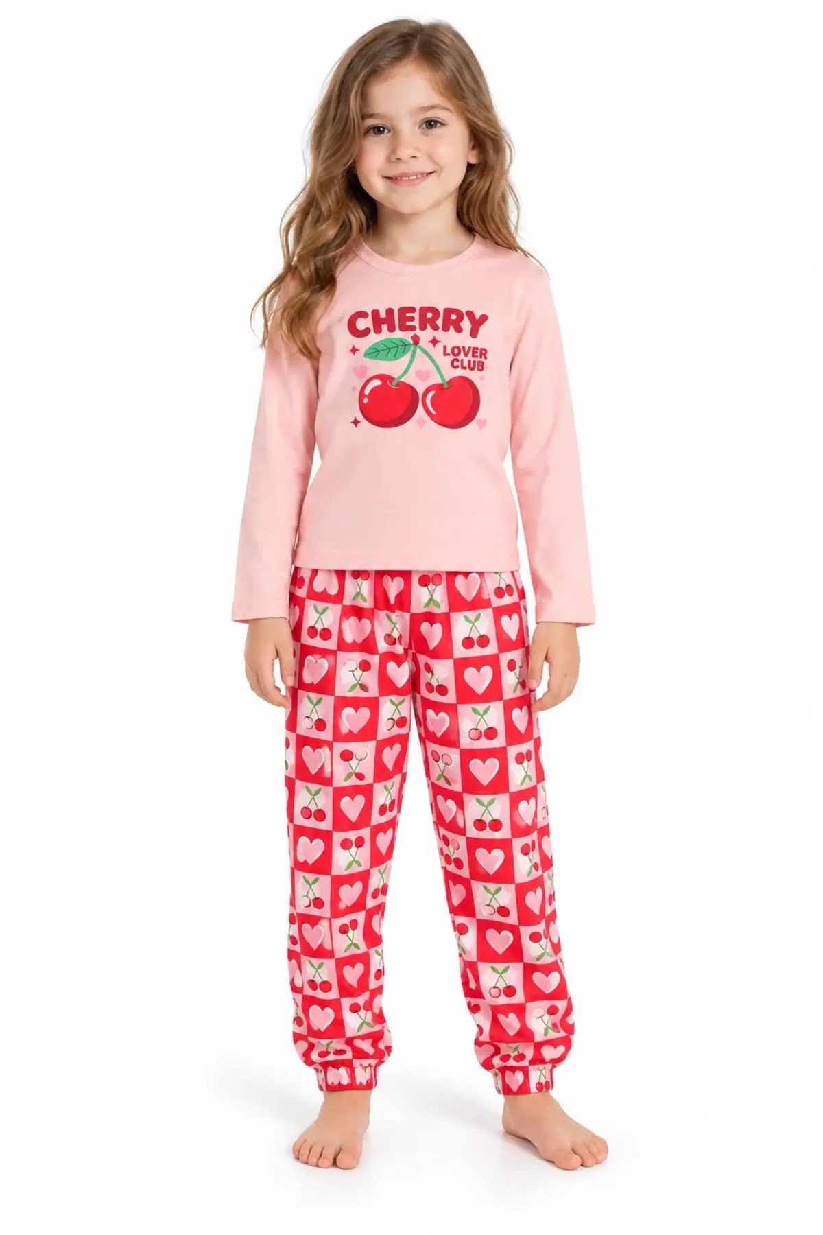  pamuklu çocuk uzun kollu ince kız çocuk pijama takımı