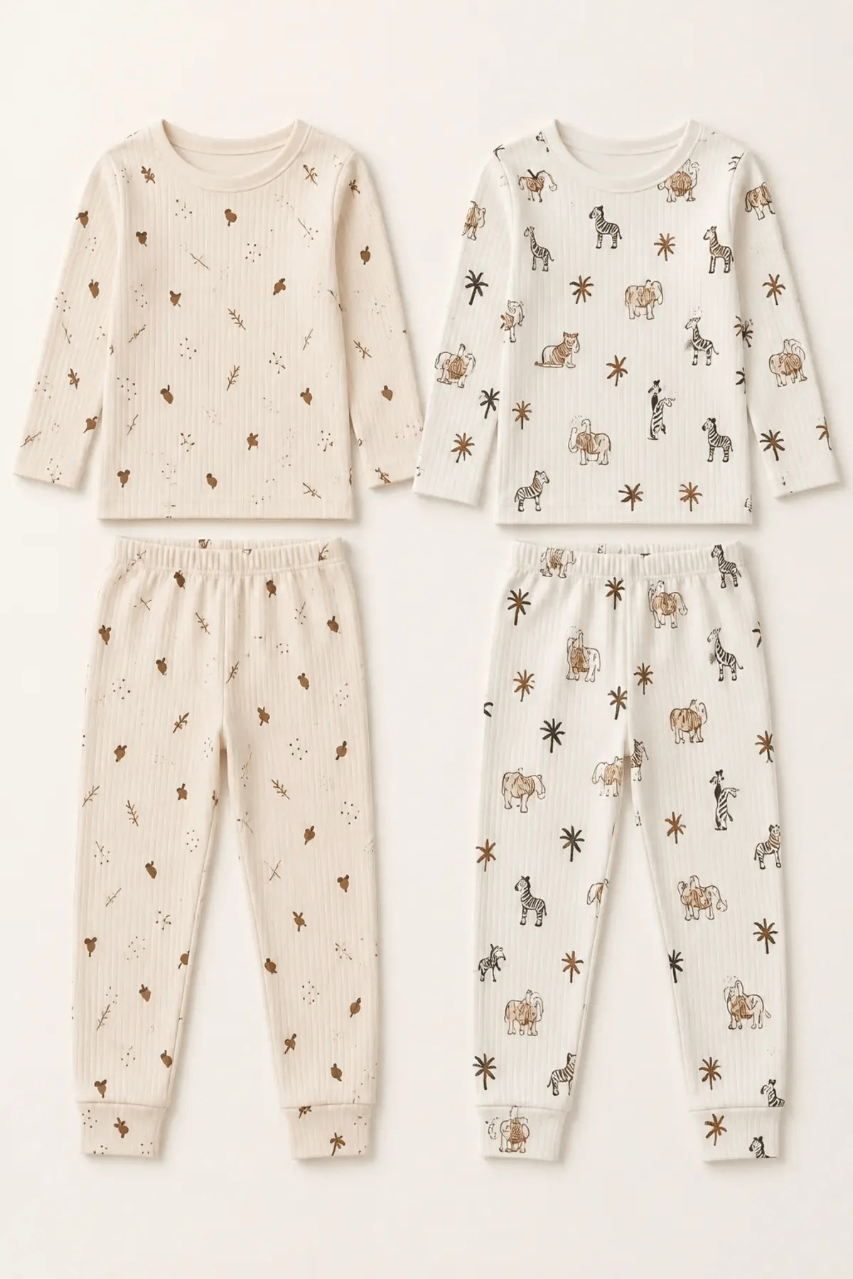 kız ve erkek çocuk 2li raporlu kumaş pijama takımı