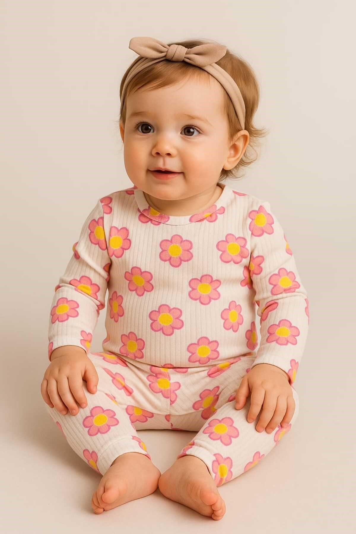 raporlu kumaş desenli çocuk pijama takımı