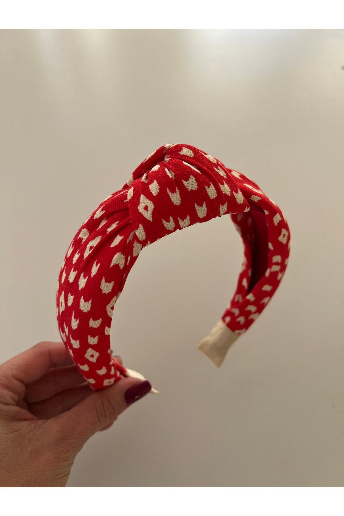Kırmızı Düğümlü desenli taç bandana kadın saç aksesuarı